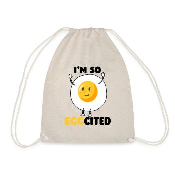 Egg Cited I'm So Egg-cited Cute Food Pun - Drawstring Bag - nature - Front