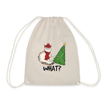 Cheeky cat with Christmas tree and cap children's kit - Drawstring Bag - nature - Front