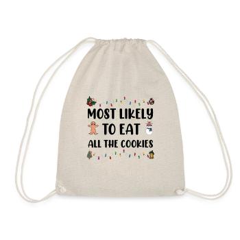 Most Likely To Eat All The Cookies Holiday Humor - Drawstring Bag - nature - Front