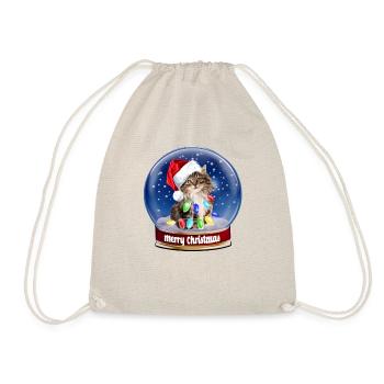 Merry Christmas Longhair Cat Snow Globe Santa - Drawstring Bag - nature - Front