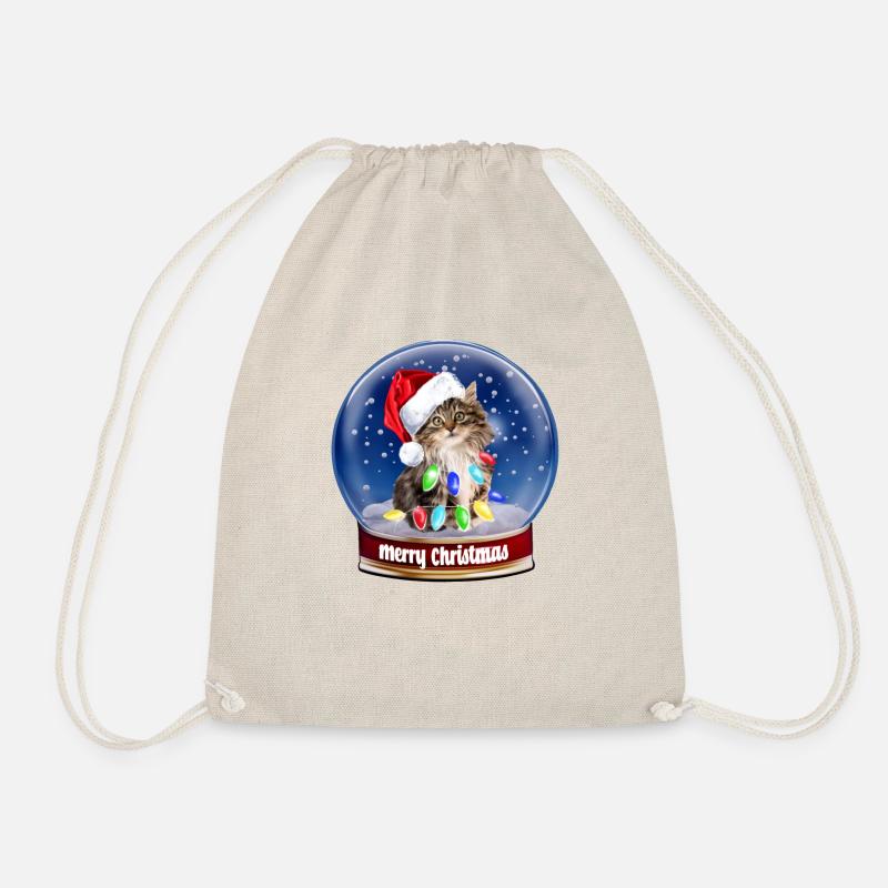 Frohe Weihnachten Langhaar Katze Schneekugel Weihnachtsmann - Turnbeutel - Natur