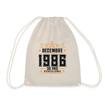 né en DÉCEMBRE 1986, 36 ans, cadeau d'anniversaire - Sac de sport léger - nature - Devant