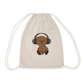 Lustiges Musikerdesign von Wombat Listening Music - Turnbeutel - Natur - Vorne