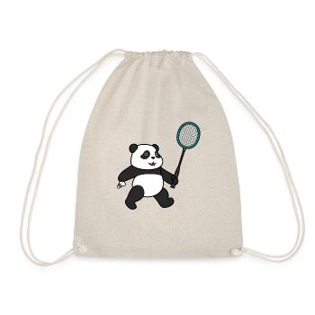 Panda Playing Badminton Ironic Sports Animal - Drawstring Bag - nature - Front