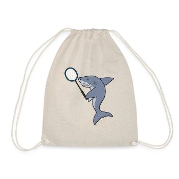 Shark Playing Badminton Ironic Sports Animal - Drawstring Bag - nature - Front