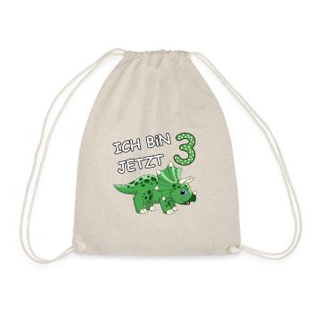 Ich bin jetzt 3 Dino Motiv für Baby's / Jungs - Turnbeutel - Natur - Vorne
