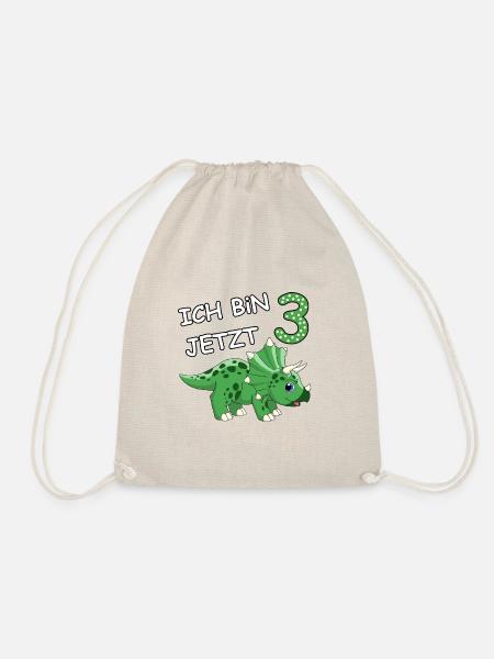 Ich bin jetzt 3 Dino Motiv für Baby's / Jungs - Turnbeutel - Natur