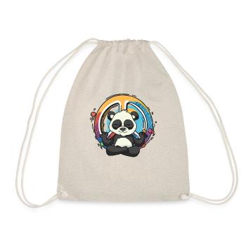 Hippie Panda Peace Sign Yoga Bear Hippies Pun - Drawstring Bag - nature - Front