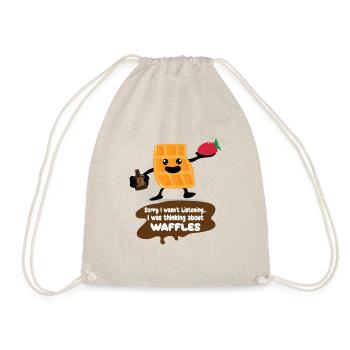 Thinking About Eating Waffles Syrup Cute Waffle - Drawstring Bag - nature - Front