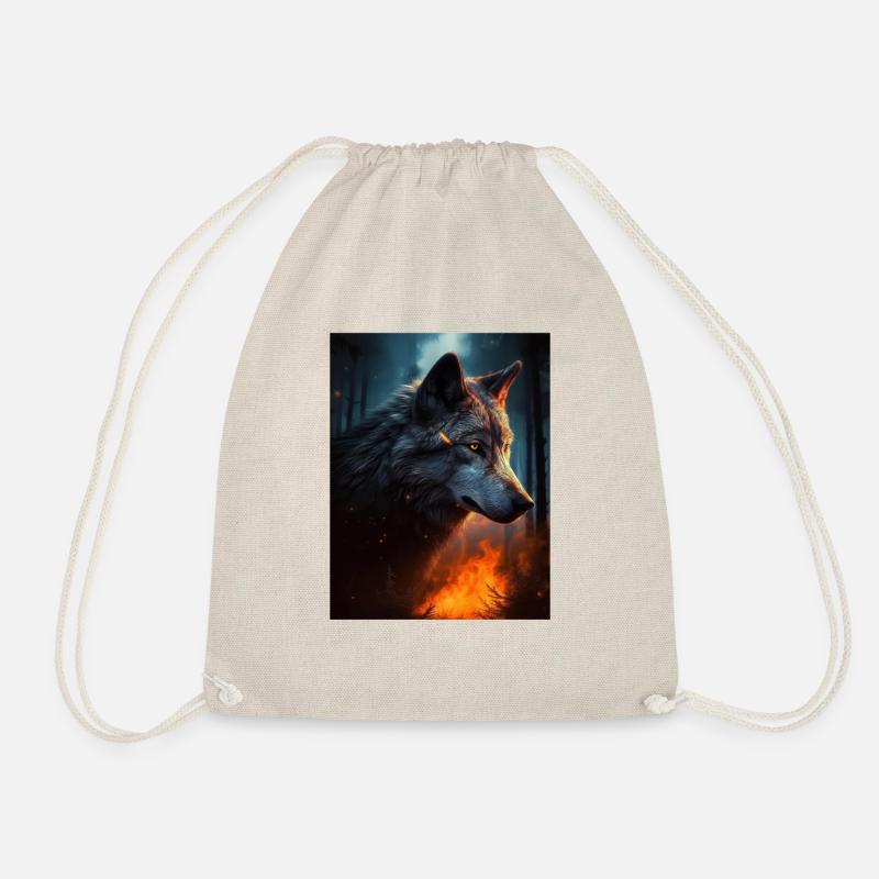 Lone Wolf in the fire forest - Drawstring Bag - nature