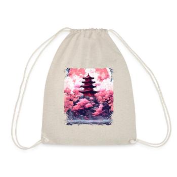 Cherry Blossom Tree in a Temple Sakura Vaporwave - Drawstring Bag - nature - Front
