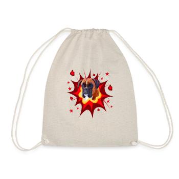 Comic Hund Design - Pow - Deutscher Boxer - Turnbeutel - Natur - Vorne