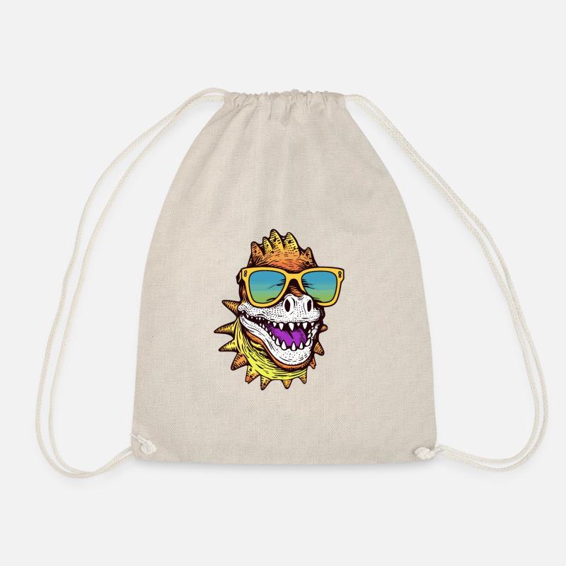Happy Dinosaur Wearing Glasses - Drawstring Bag - nature