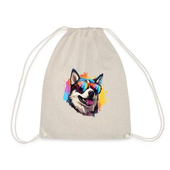 Alaskan Husky Hund mit Sonnenbrille Bunt - Turnbeutel - Natur - Vorne
