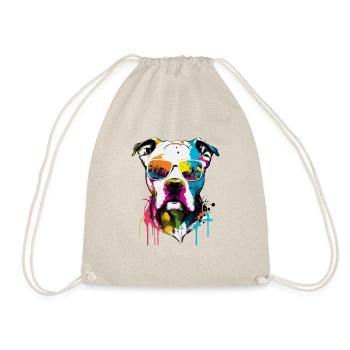 Colorful American Bulldog Wearing Sunglasses - Drawstring Bag - nature - Front