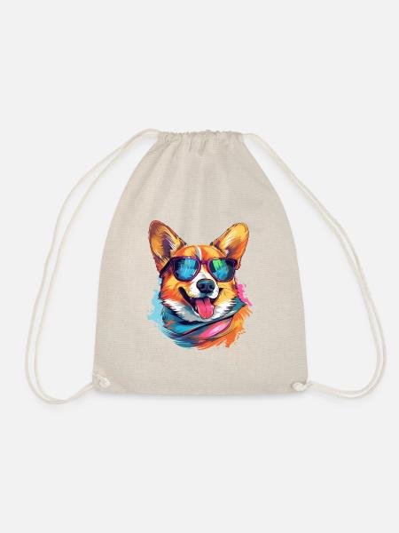 Bunter Corgi mit Sonnenbrille Hundeliebhaber - Turnbeutel - Natur