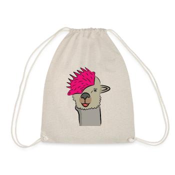 Lama Alpaka Motive Tier Mädchen mit Frisur pink - Turnbeutel - Natur - Vorne