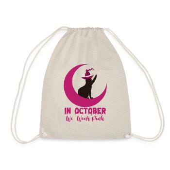 In October We Wear Pink Cat Breast Cancer Awarenes - Drawstring Bag - nature - Front