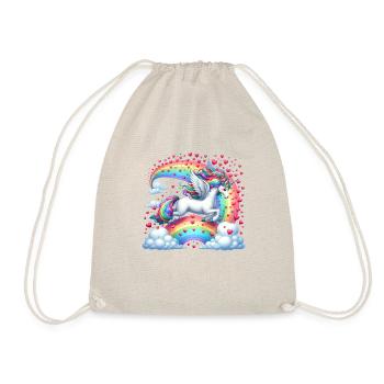Einhorn Valentinstag Regenbogenherzen Fantasie - Turnbeutel - Natur - Vorne
