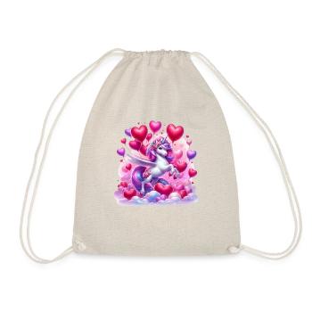 Unicorn Heart Balloons Love Valentines Day - Drawstring Bag - nature - Front