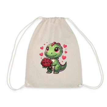 Rosenstrauß T-Rex Romantischer Dino Valentinstag - Turnbeutel - Natur - Vorne