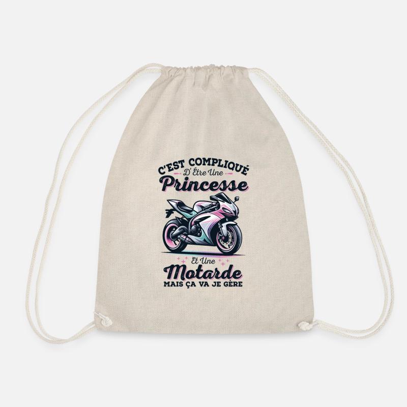 Princess Biker Humor Gift for Wife Motorcycle - Drawstring Bag - nature