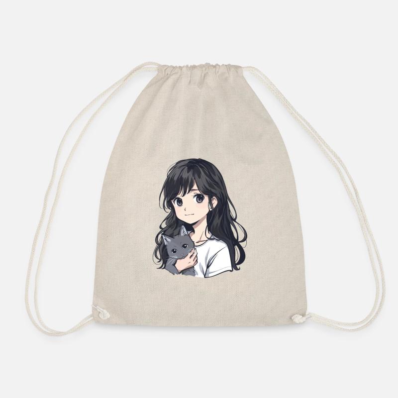 Anime Mädchen und Katze - Turnbeutel - Natur