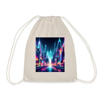 Futuristic Neon Cityscape – Vibrant Cyberpunk Art - Drawstring Bag - nature - Front