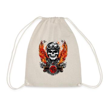 Biker 46 Birthday Skull Motorcyclist Emblem Logo - Drawstring Bag - nature - Front