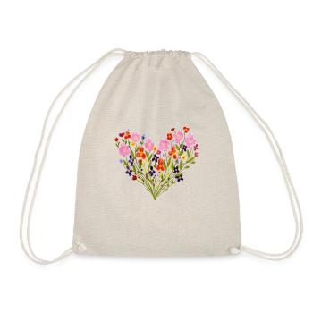 Watercolor Flower Heart - Drawstring Bag - nature - Front