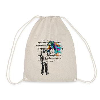 Horse Brick wall painting - Drawstring Bag - nature - Front
