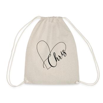 Chris Name Heart Line - Drawstring Bag - nature - Front