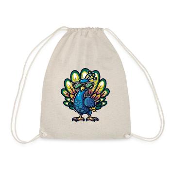 Pfau Vogel Cool Comic - Turnbeutel - Natur - Vorne