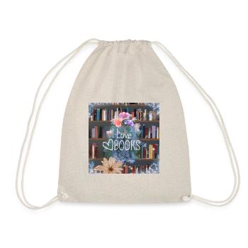 I Love Books Floral Motif - Drawstring Bag - nature - Front