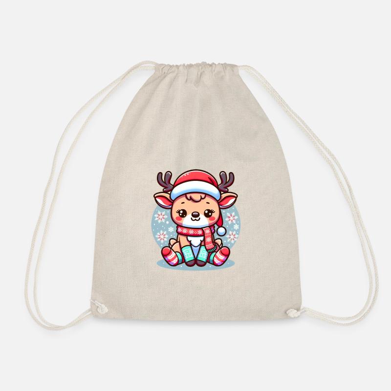 Cute Christmas reindeer in Santa look - Drawstring Bag - nature