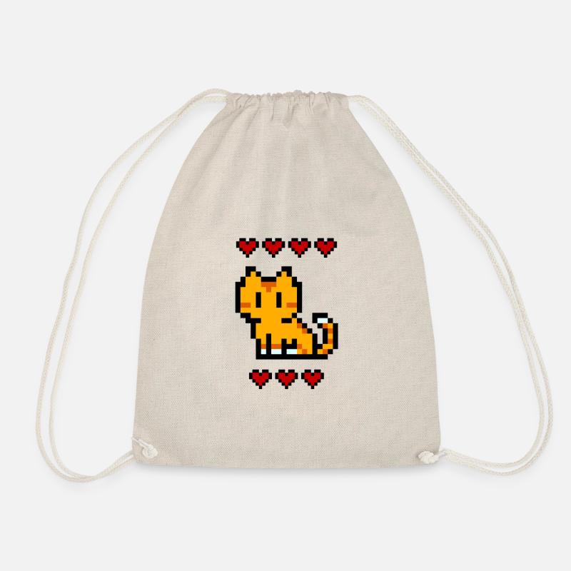 Cat in pixels with life for nerd, geek and gamers - Drawstring Bag - nature