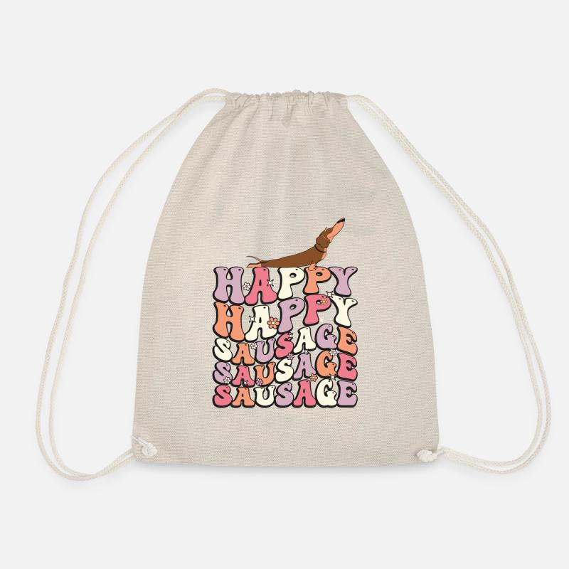 Happy Sausage Dog Groovy Dachshund 70s - Drawstring Bag - nature