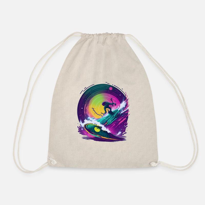 Galactic Vinyl Record Surfer - Drawstring Bag - nature