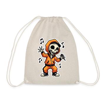 Skeleton Rapper in orangefarbener Jogginghose mit Kapuze - Turnbeutel - Natur - Vorne