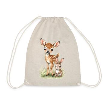 🦌🐰Fawn and Tender Bunny – Illustration - Drawstring Bag - nature - Front