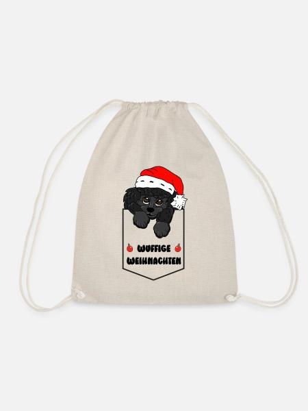 weihnachtliches Pudelmotiv - Taschenhocker Pudel - Turnbeutel - Natur