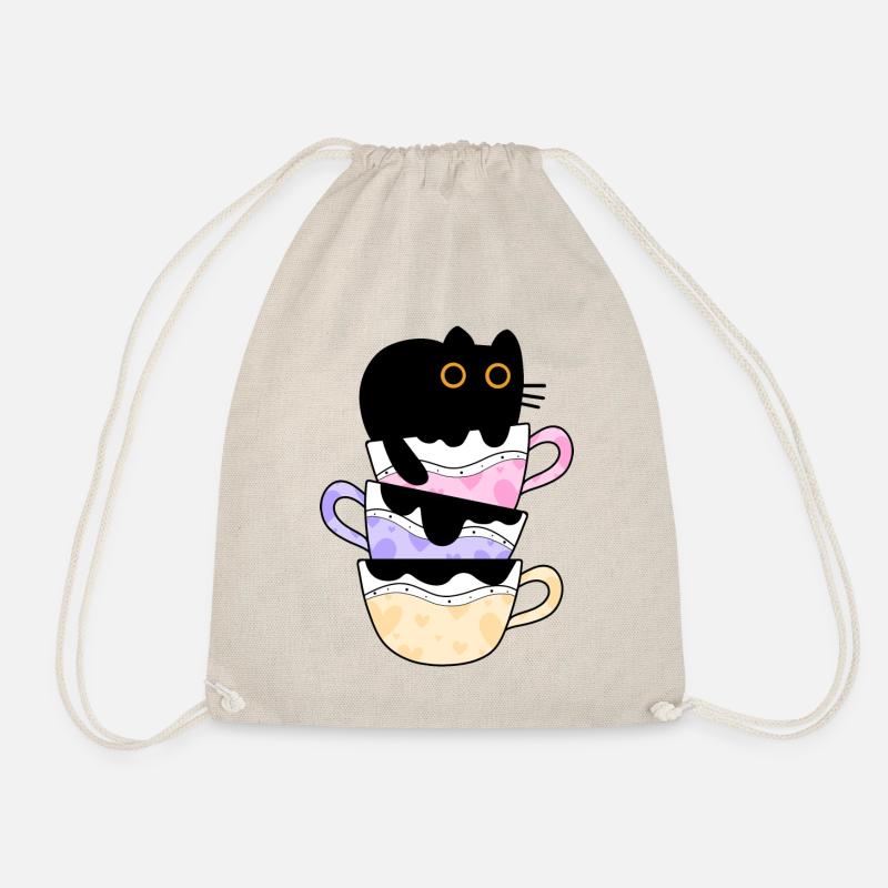Black Coffee Cat Funny - Drawstring Bag - nature