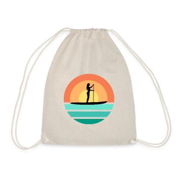 SUP Girl Stand Up Paddling Frau im Retro Sunset - Turnbeutel - Natur - Vorne