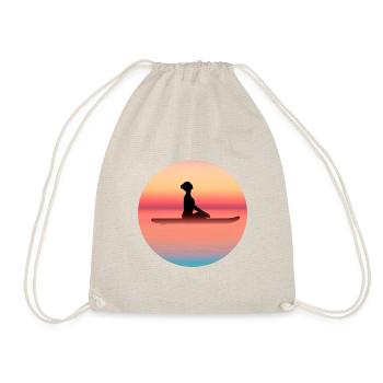 Yoga SUP Stand Up Paddling Frau im Sonnenuntergang - Turnbeutel - Natur - Vorne