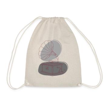 "Gramophone", Boho Line Art Design, Series "Music" - Drawstring Bag - nature - Front