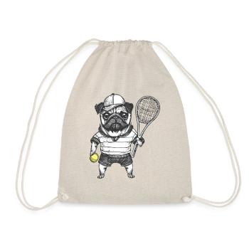 Tennis Pug Drawing - Drawstring Bag - nature - Front