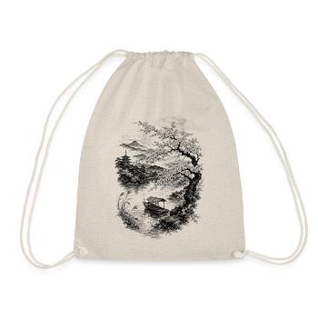 Japanese nature with cherry tree and Mount Fuji - Drawstring Bag - nature - Front