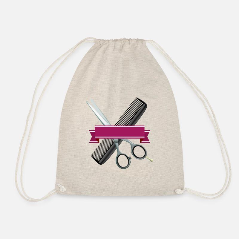 Hairdressing scissors with comb and purple ribbon - Drawstring Bag - nature