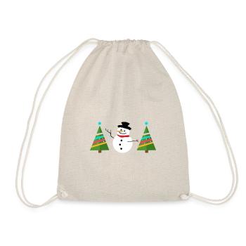 Snowman with Christmas tree Christmas tree - Drawstring Bag - nature - Front