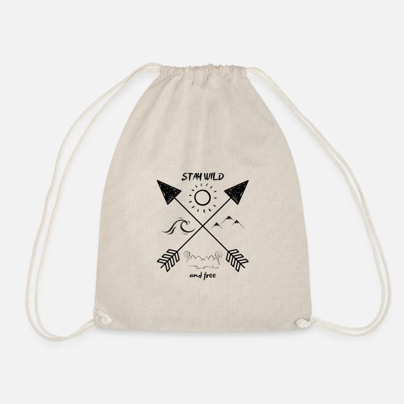 Stay wild and free! black font - Drawstring Bag - nature